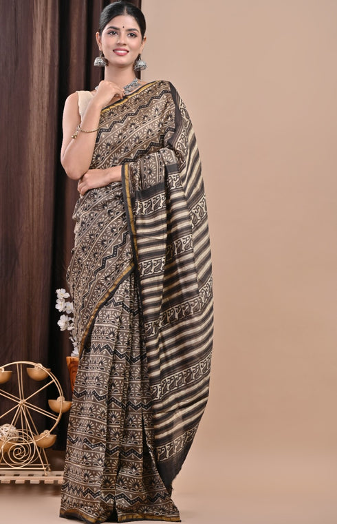 Designer Ajrak Print Chanderi Silk Saree (CHSAR36)
